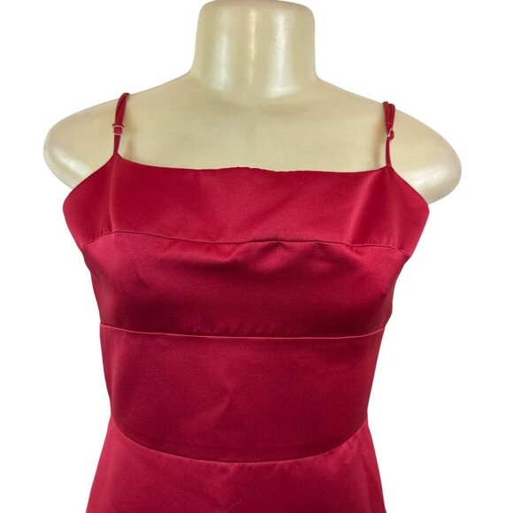 BCBGMAXAZRIA Red Sleeveless Satin Spaghetti Strap Midi Dress Sz 6 - Picture 4 of 7